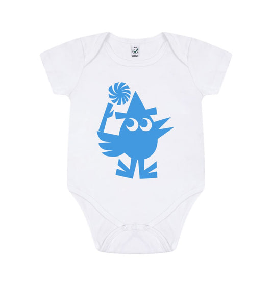 White Adam Higton Bird - Baby Grow (Blue Logo)